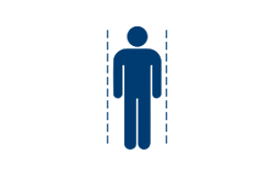 Icon featuring a person standing straight between two dotted lines.