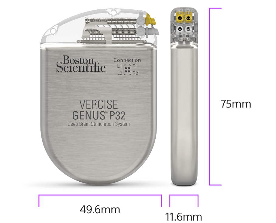 Vercise Genus P32 measurements: 49.6mm wide, 11.6mm thick. 75mm height.