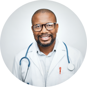 Portrait of a male physician smiling.